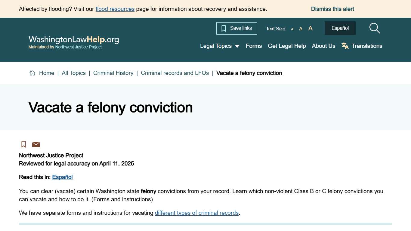 Vacate a felony conviction Washington Law Help